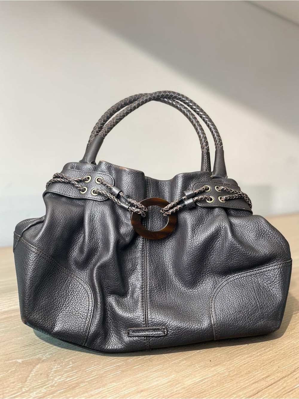 Adrienne Vittadini Dark Brown Braided Handle Shoulder Bag